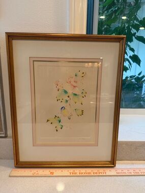 Framed Floral Watercolor Art with Gold Frame by . Tong Shiang Chang Lee